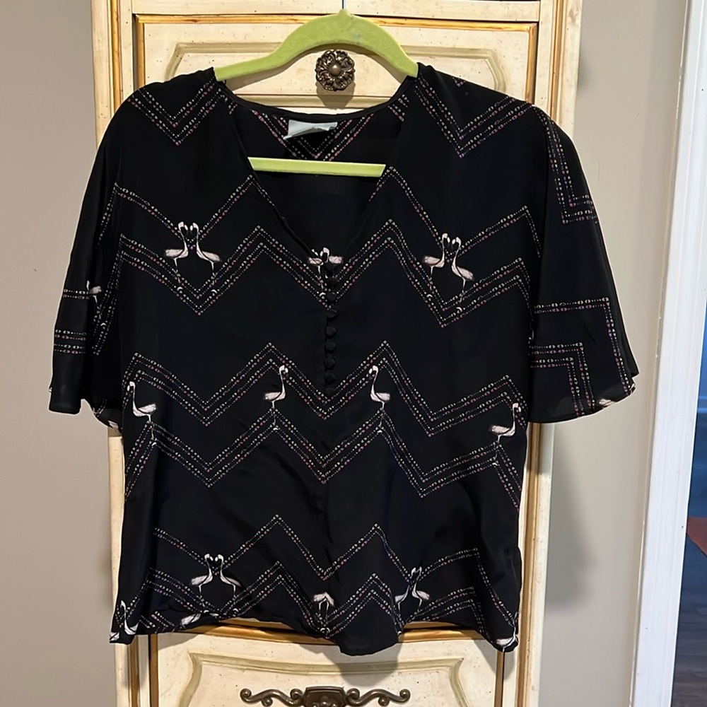 Maeve silk flamingo shirt size small